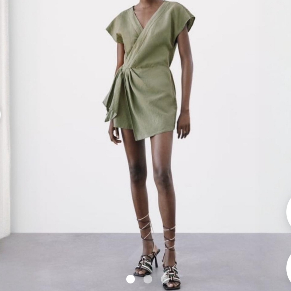 NWT Zara Women's Green Khaki Linen Playsuit Romper Size XS